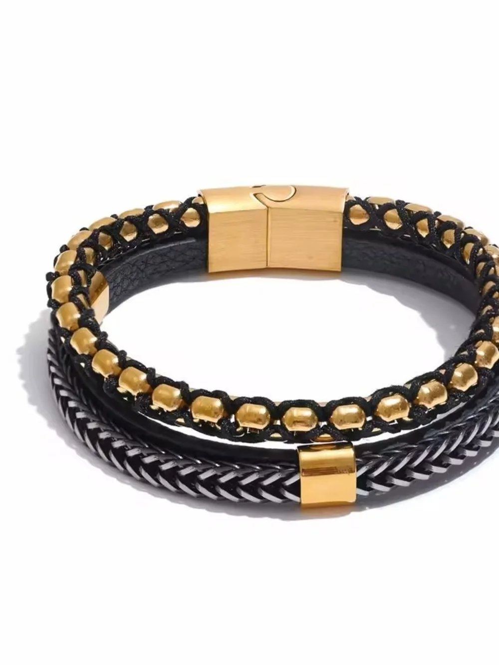 Black and Gold Layered Men's Bracelet